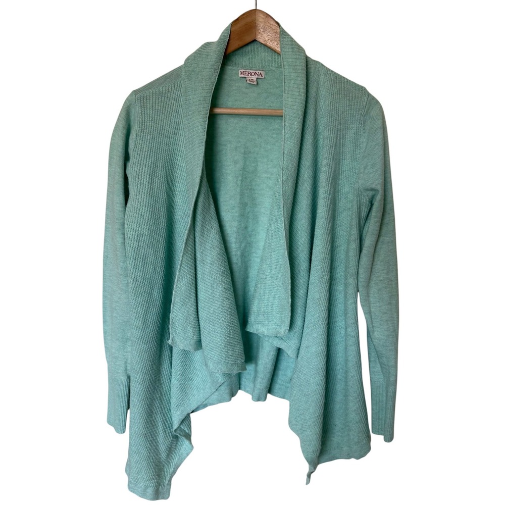 Merona Cardigan Women Large Mint Green Excellent Waterfall Open Front Ribbed